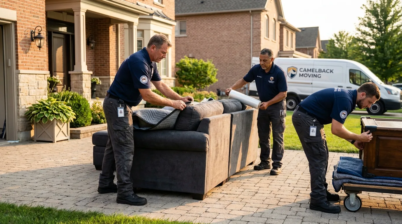 Large estate moving crew wrapping furniture in Concord, NH