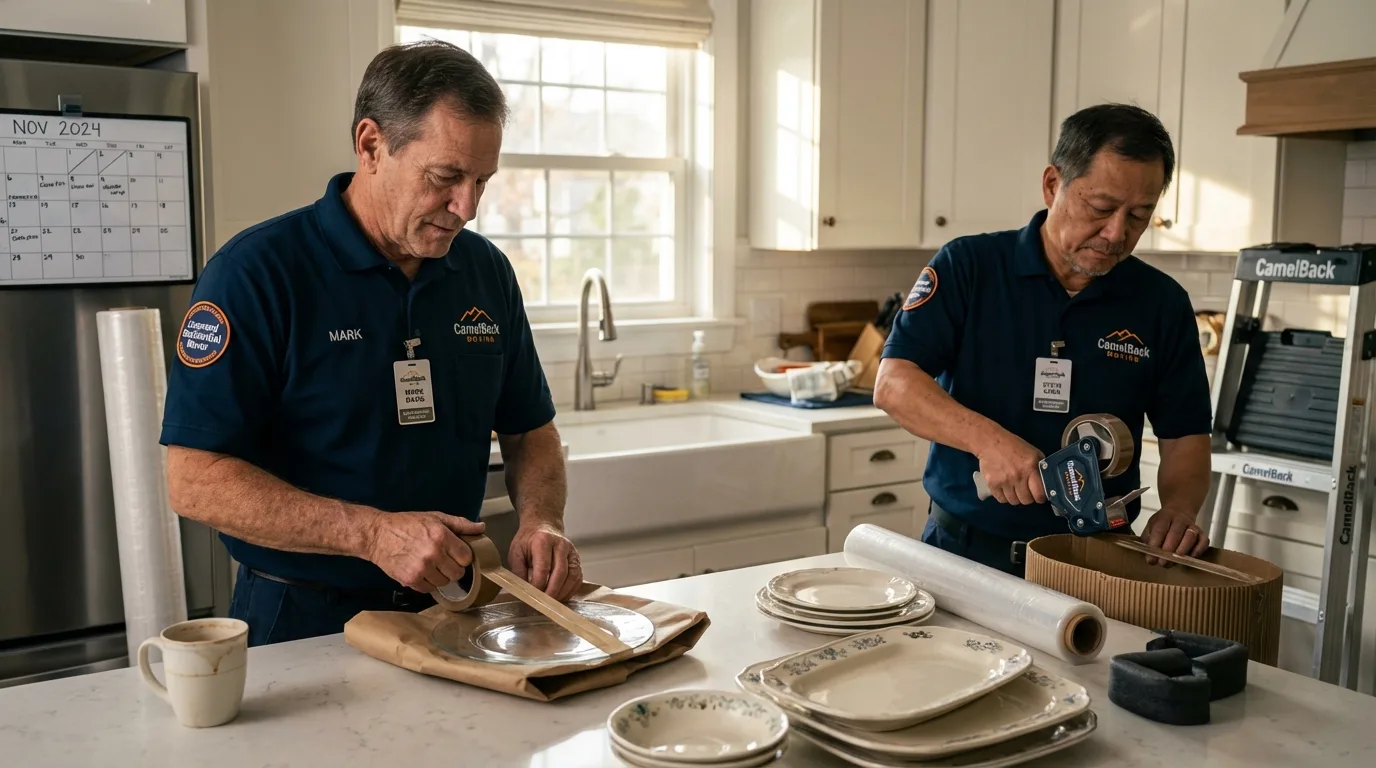 Professional crew packing kitchen dishware in Concord, NH
